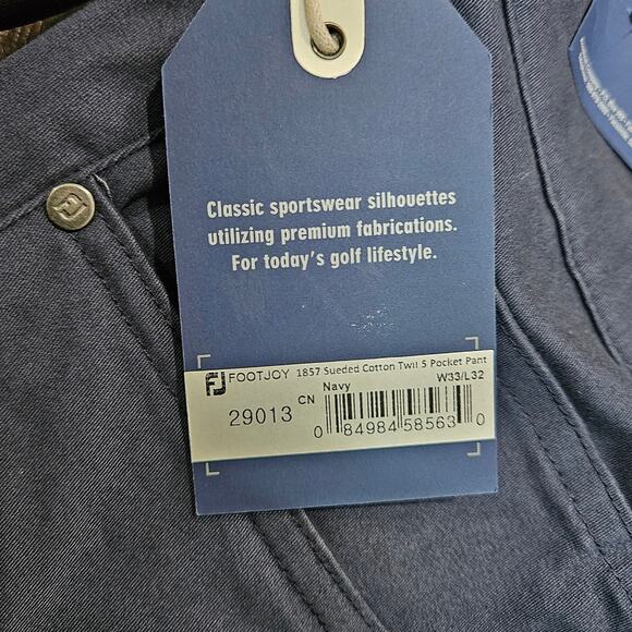 Footjoy‎ Men's 33/32 Navy 1857 Sueded Cotton Twill 5 Pocket Pant NWT - Picture 5 of 8